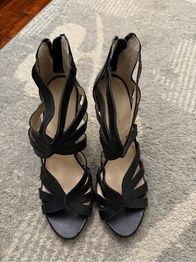 Adrienne Vittadini Black Strappy Cutout High Heels